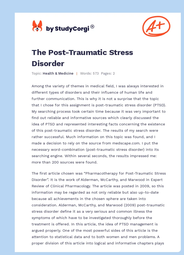 The Post-Traumatic Stress Disorder. Page 1