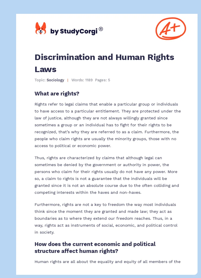 Discrimination and Human Rights Laws. Page 1