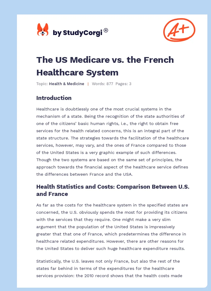 The US Medicare vs. the French Healthcare System. Page 1