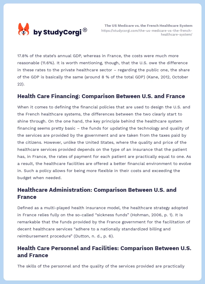 The US Medicare vs. the French Healthcare System. Page 2