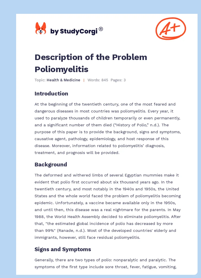 Description of the Problem Poliomyelitis. Page 1