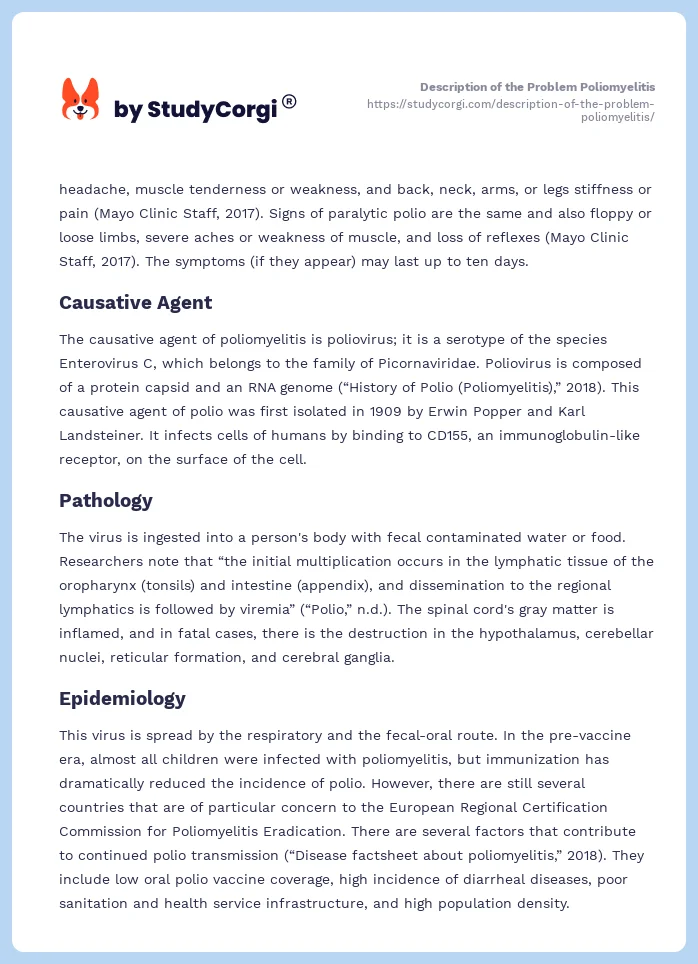 Description of the Problem Poliomyelitis. Page 2