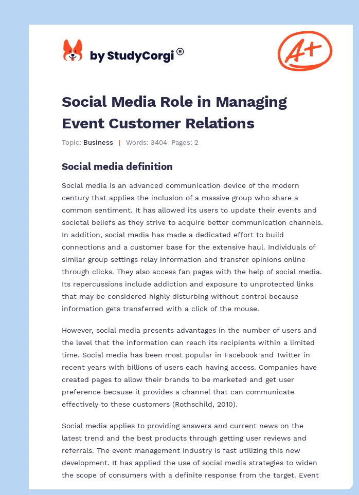 Social Media Role in Managing Event Customer Relations. Page 1