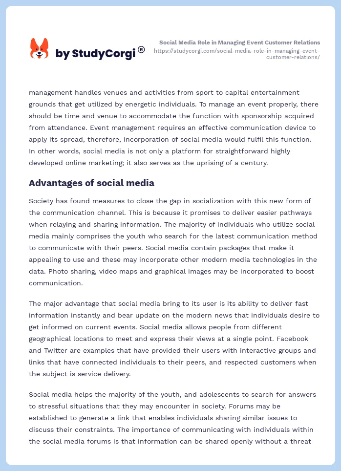 Social Media Role in Managing Event Customer Relations. Page 2