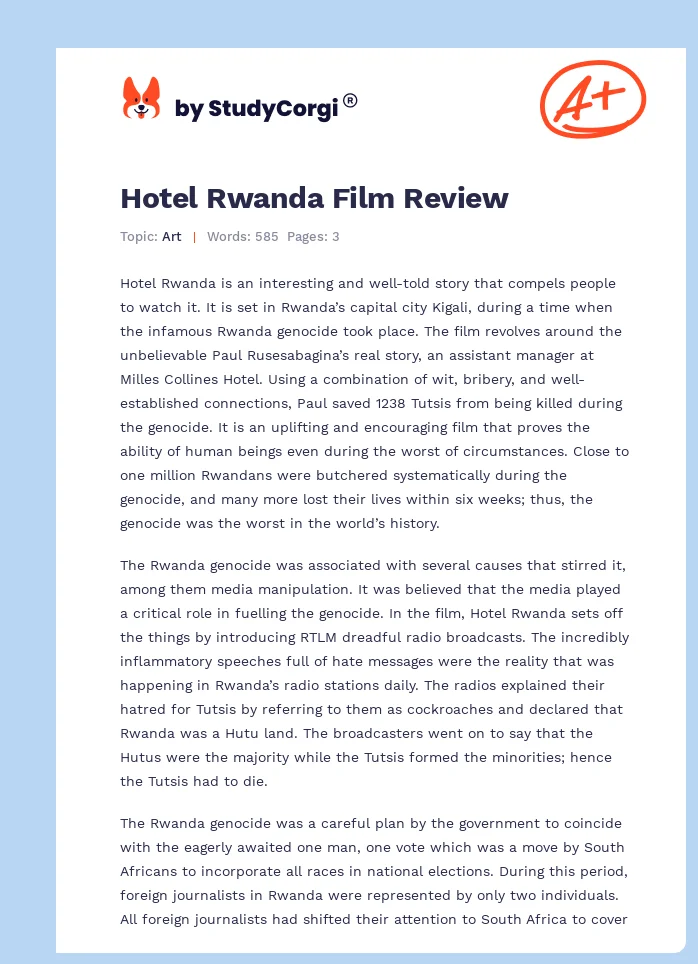 Hotel Rwanda Film Review. Page 1