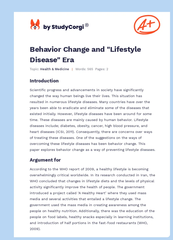 Behavior Change and "Lifestyle Disease" Era. Page 1