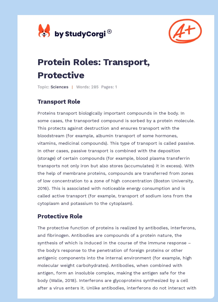 Protein Roles: Transport, Protective. Page 1