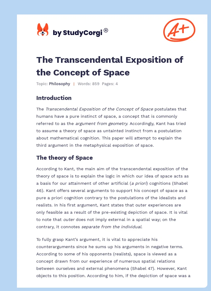 The Transcendental Exposition of the Concept of Space. Page 1