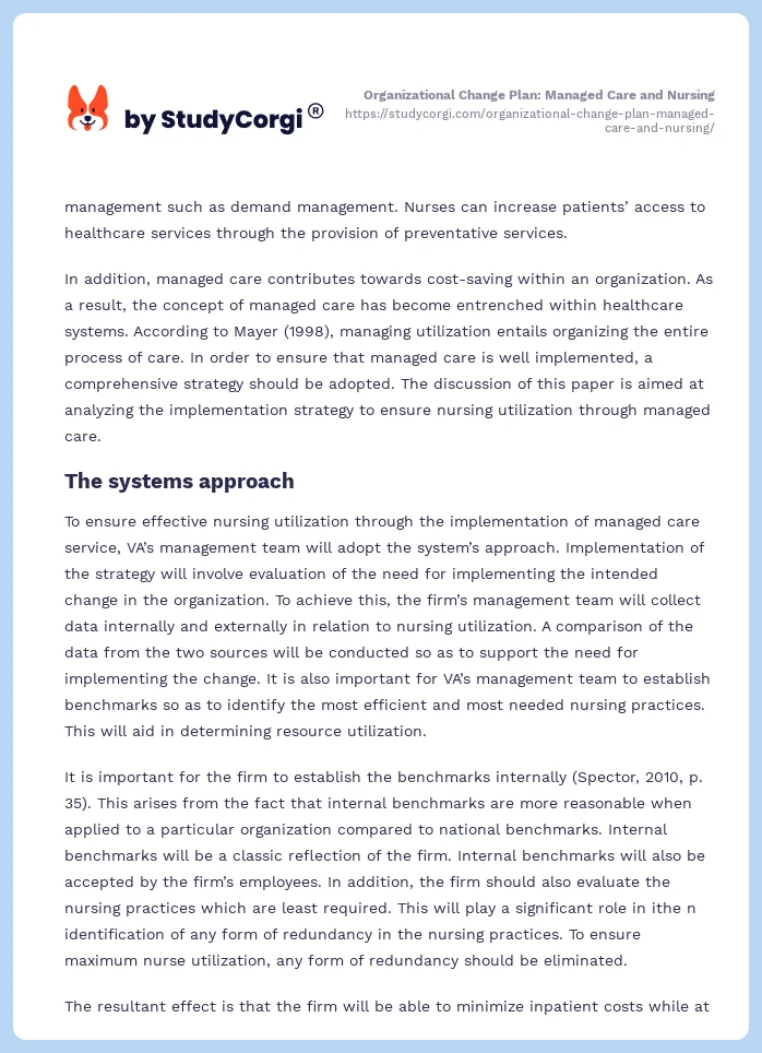 Organizational Change Plan: Managed Care and Nursing. Page 2