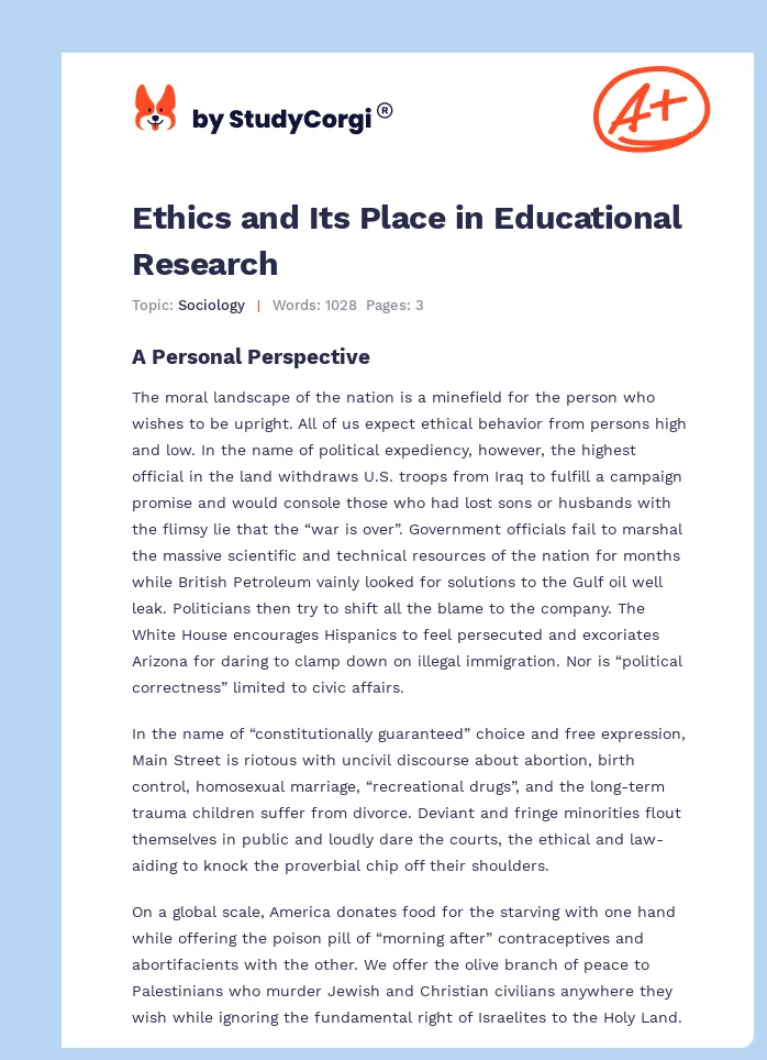 Ethics and Its Place in Educational Research. Page 1