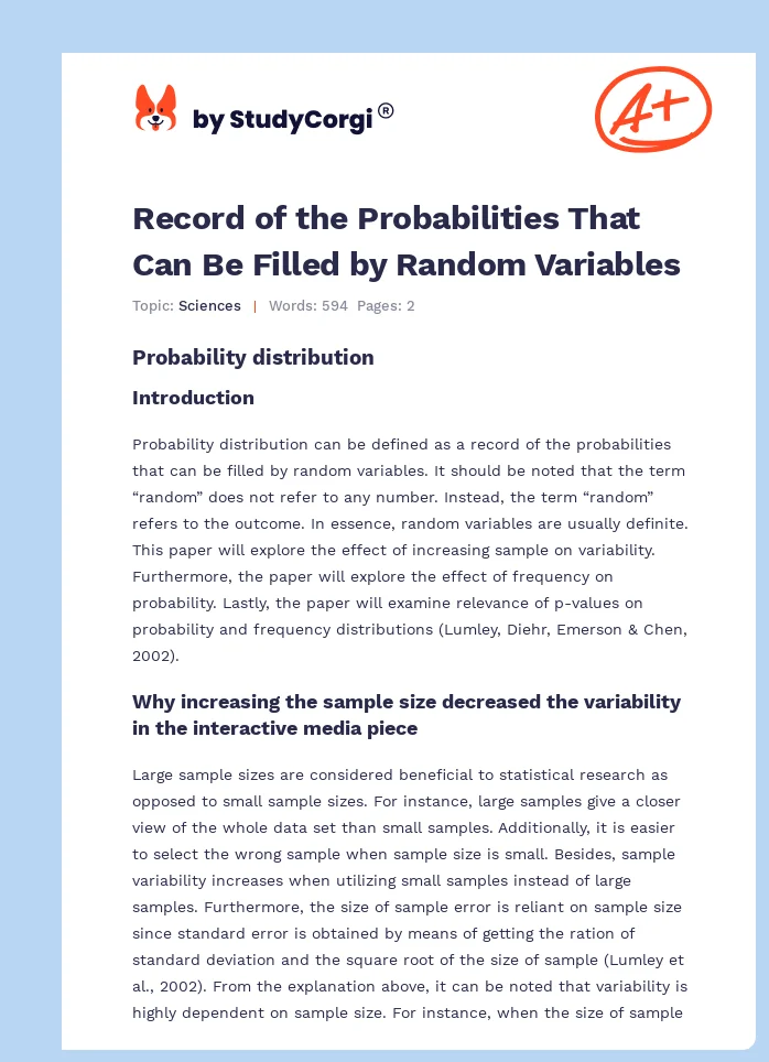 Record of the Probabilities That Can Be Filled by Random Variables. Page 1