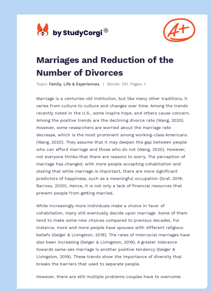 Marriages and Reduction of the Number of Divorces. Page 1