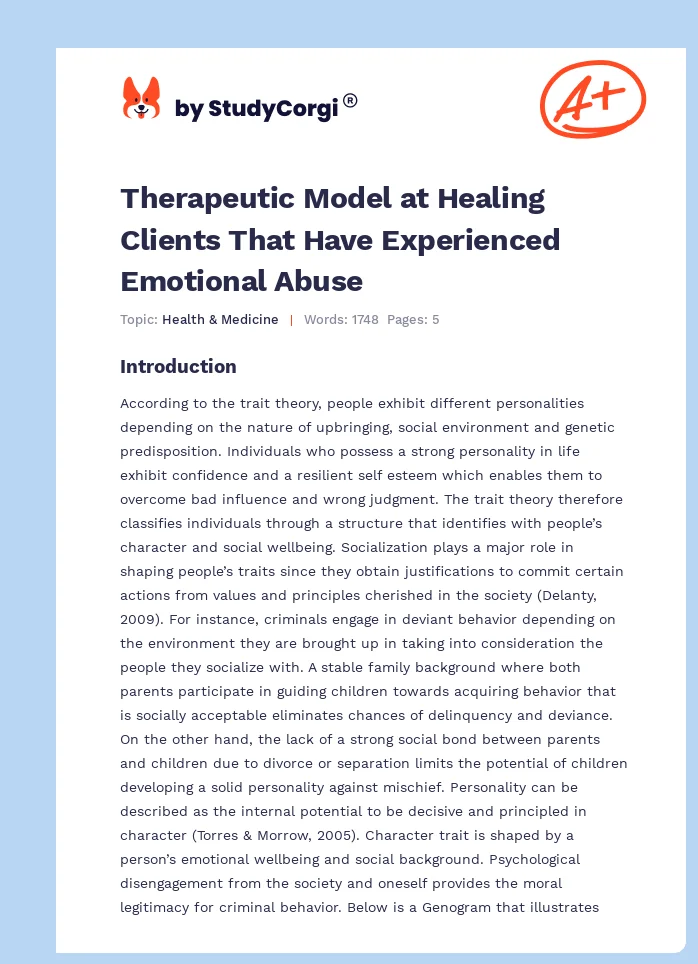 Therapeutic Model at Healing Clients That Have Experienced Emotional Abuse. Page 1