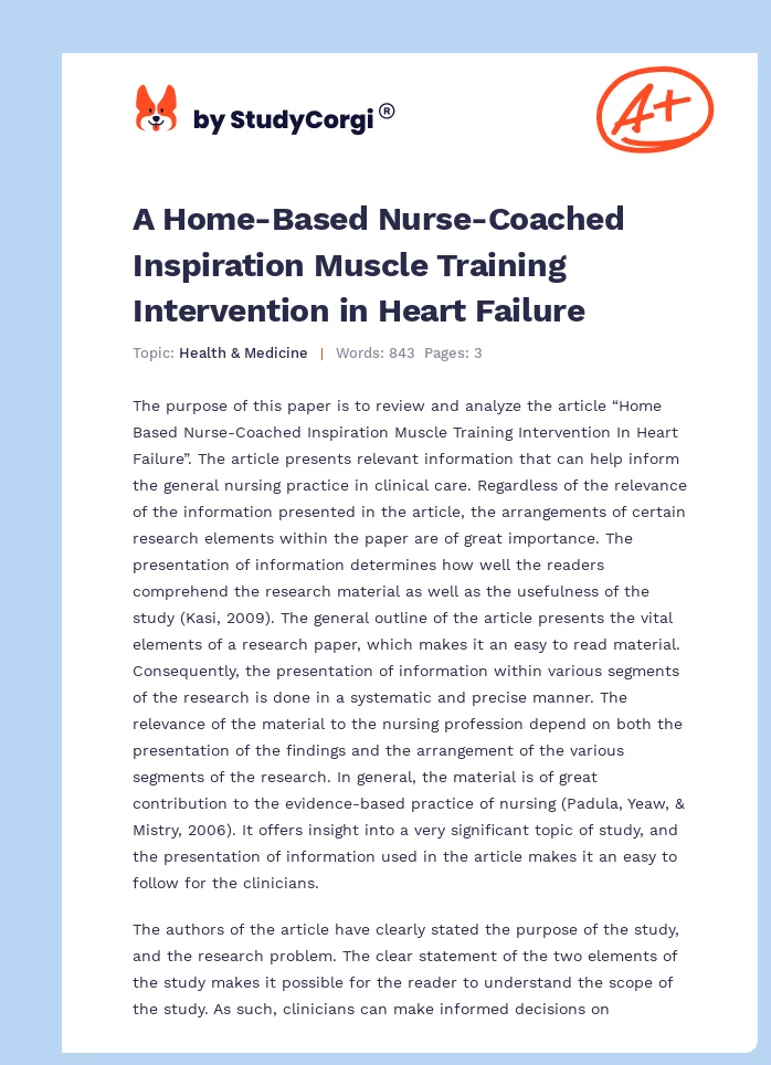A Home-Based Nurse-Coached Inspiration Muscle Training Intervention in Heart Failure. Page 1