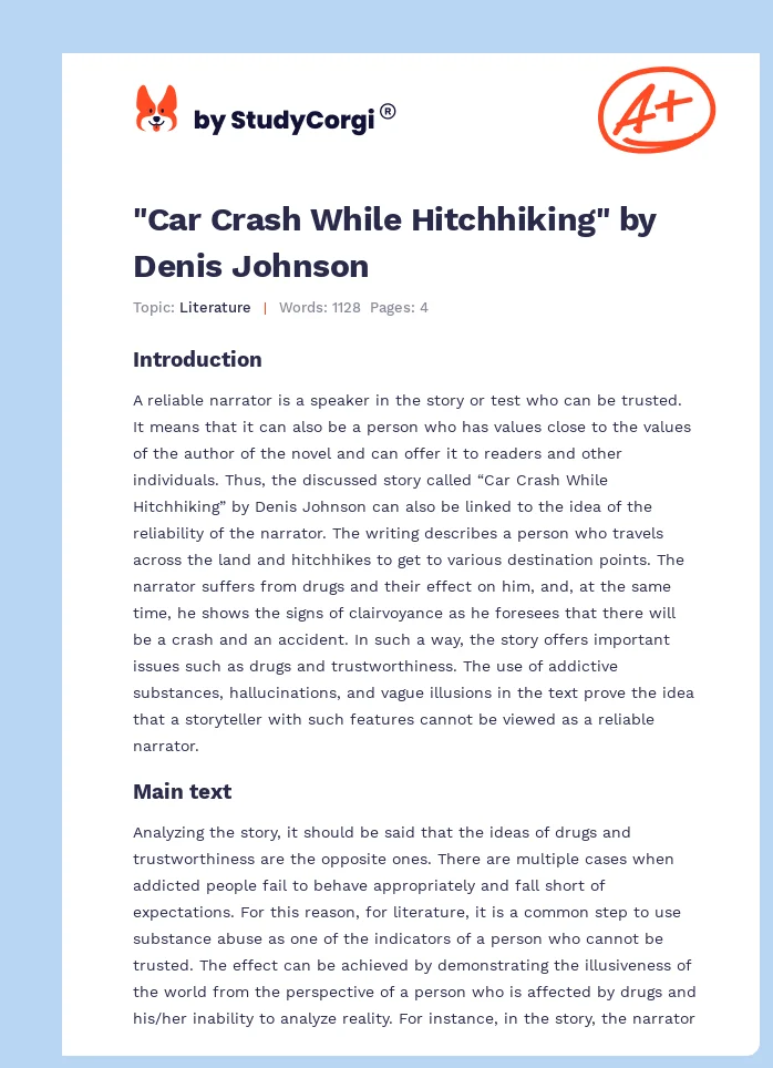 "Car Crash While Hitchhiking" by Denis Johnson. Page 1