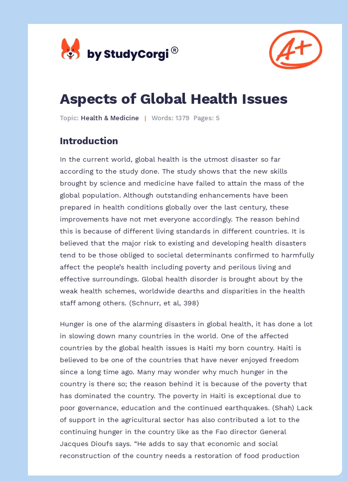 Aspects of Global Health Issues. Page 1