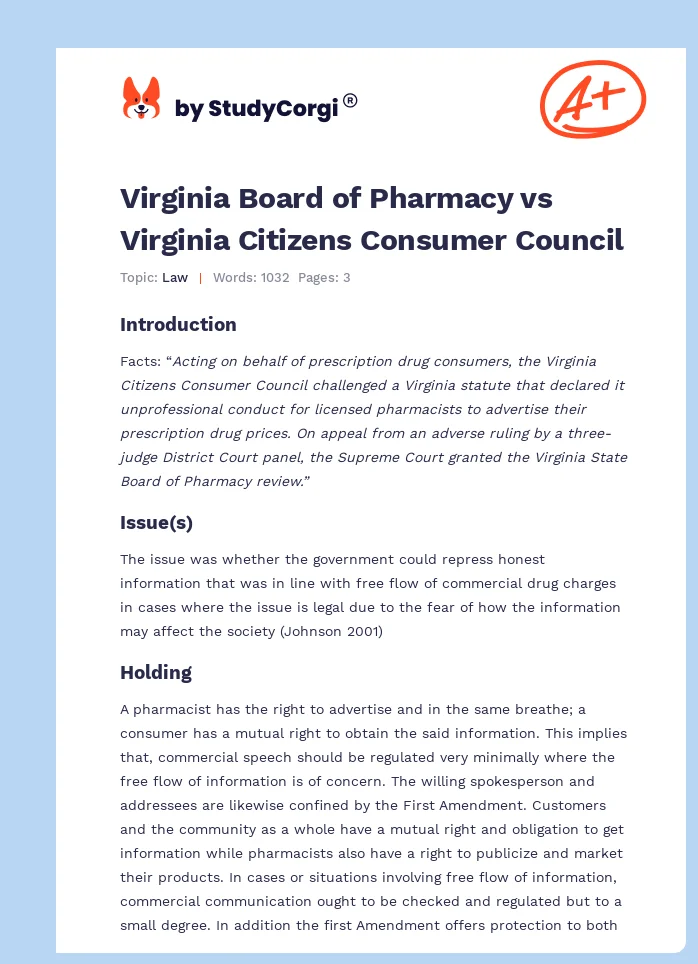 Virginia Board of Pharmacy vs Virginia Citizens Consumer Council. Page 1