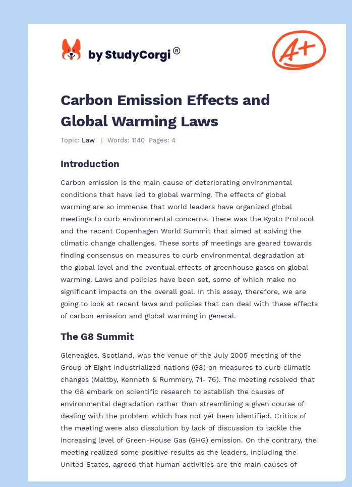 Carbon Emission Effects and Global Warming Laws. Page 1