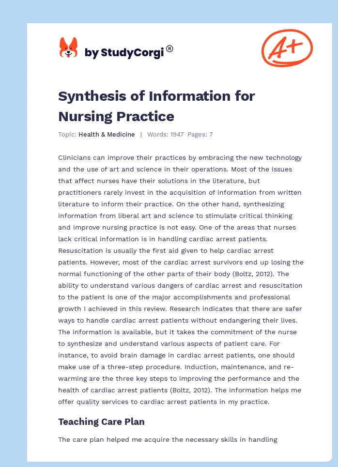 Synthesis of Information for Nursing Practice. Page 1