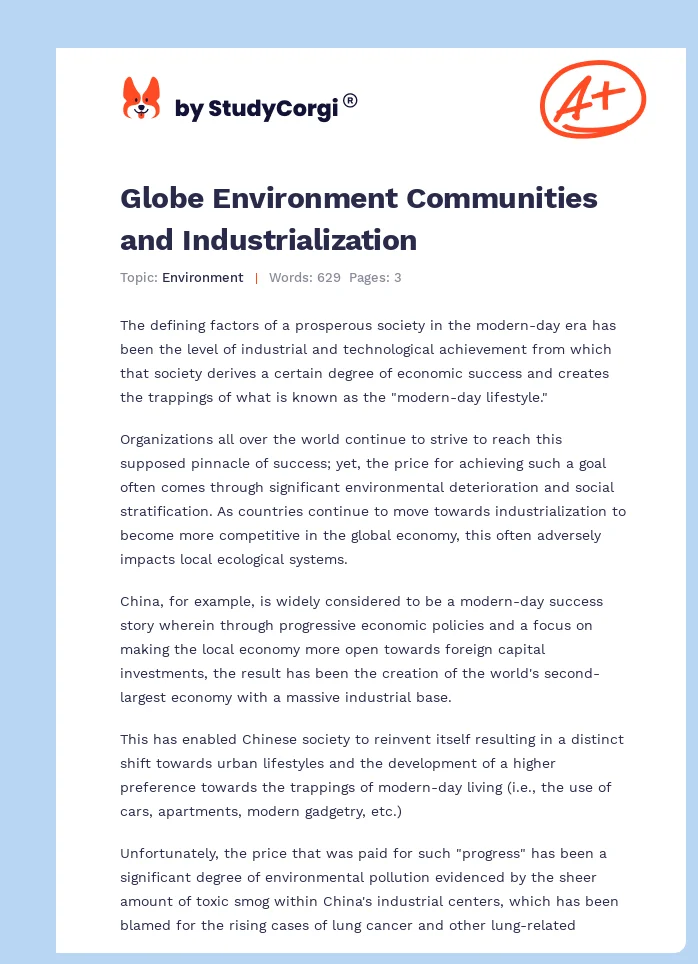 Globe Environment Communities and Industrialization. Page 1