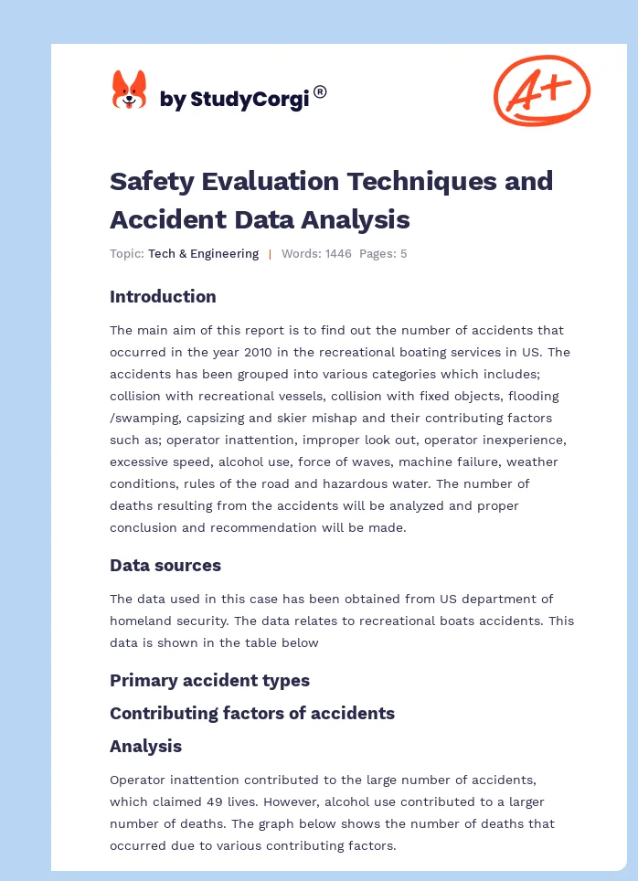 Safety Evaluation Techniques and Accident Data Analysis. Page 1