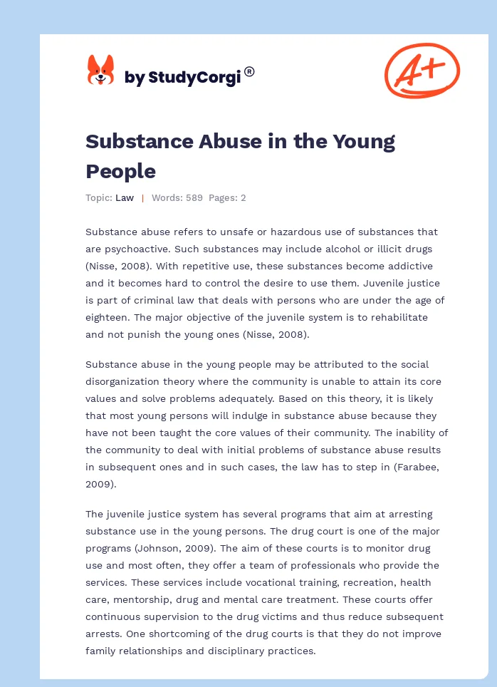 Substance Abuse in the Young People. Page 1