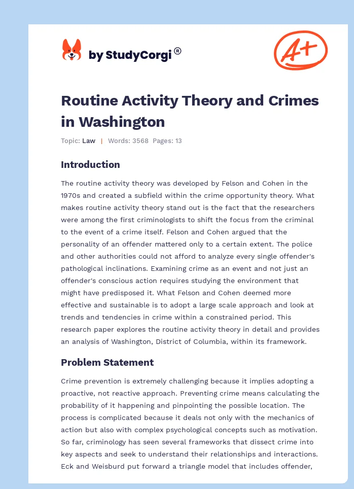 Routine Activity Theory and Crimes in Washington. Page 1