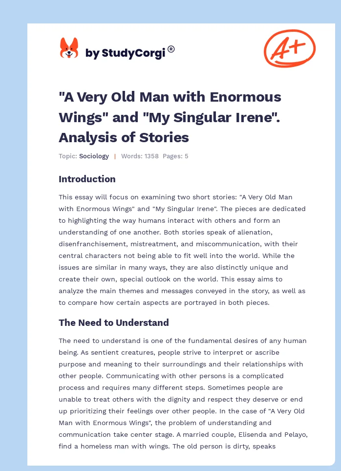"A Very Old Man with Enormous Wings" and "My Singular Irene". Analysis of Stories. Page 1