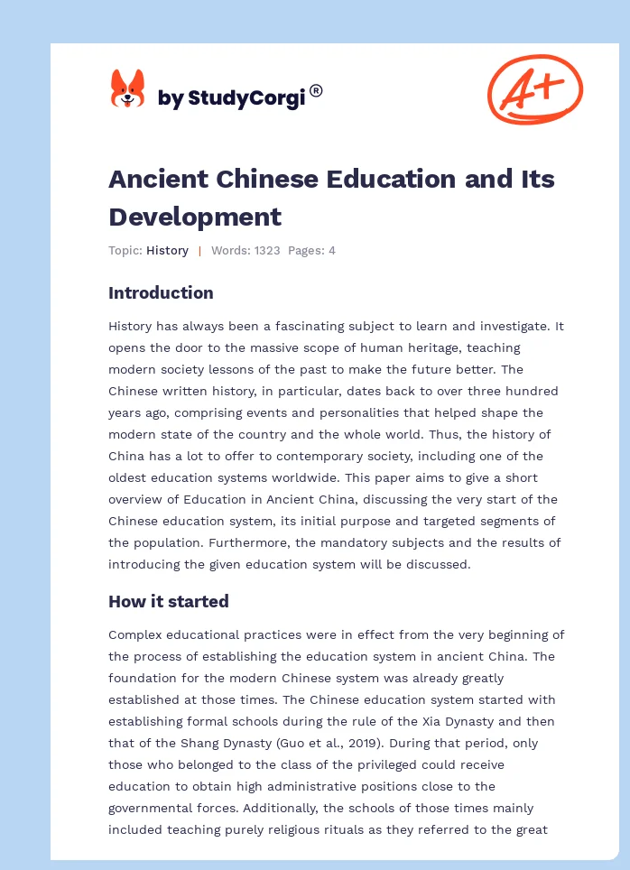 Ancient Chinese Education and Its Development. Page 1