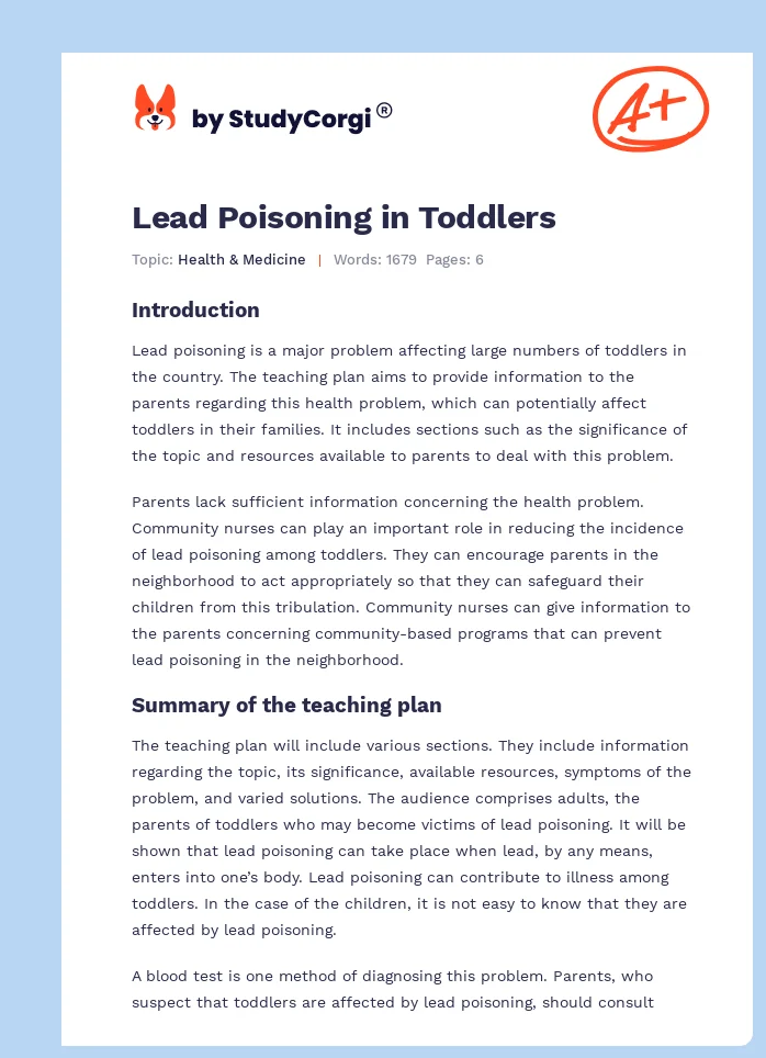 Lead Poisoning in Toddlers. Page 1