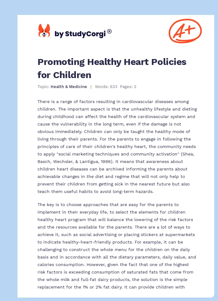 Promoting Healthy Heart Policies for Children. Page 1