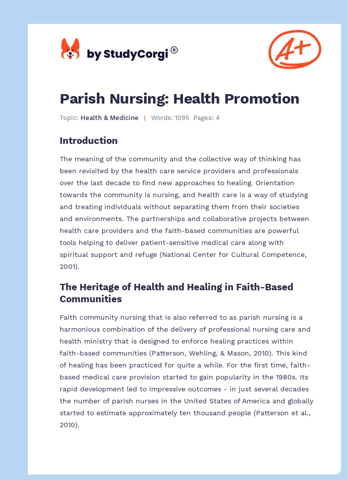 Parish Nursing: Health Promotion. Page 1