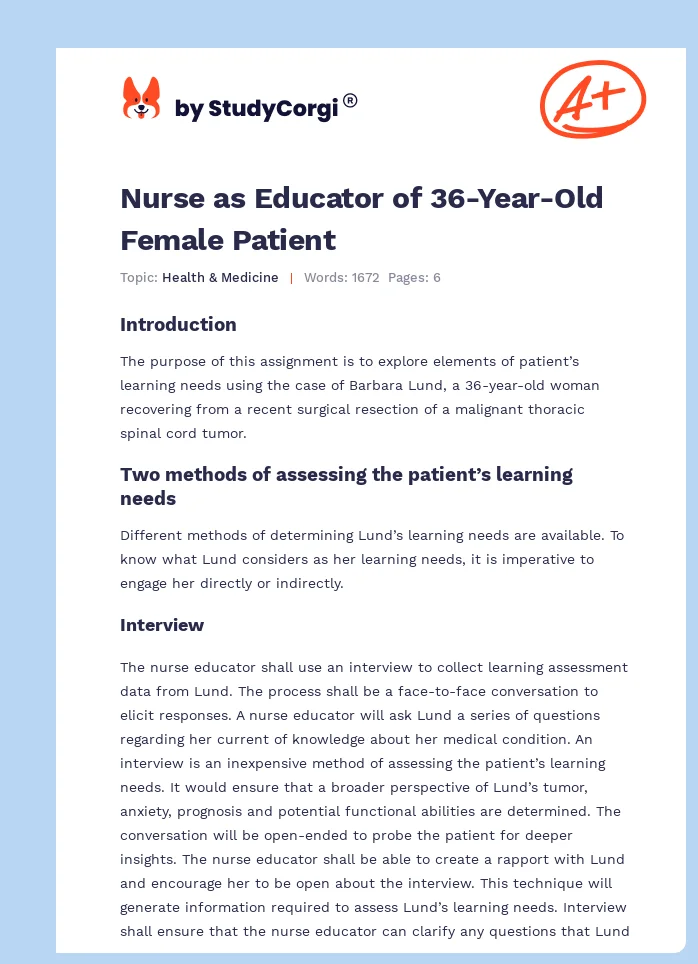 Nurse as Educator of 36-Year-Old Female Patient. Page 1