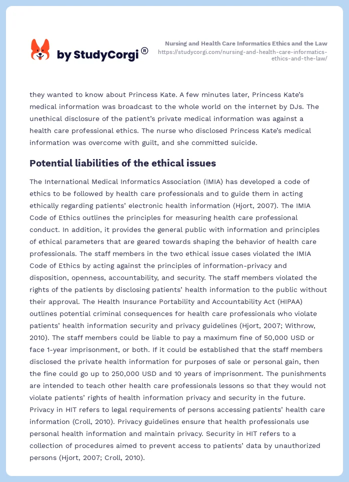 Nursing and Health Care Informatics Ethics and the Law. Page 2