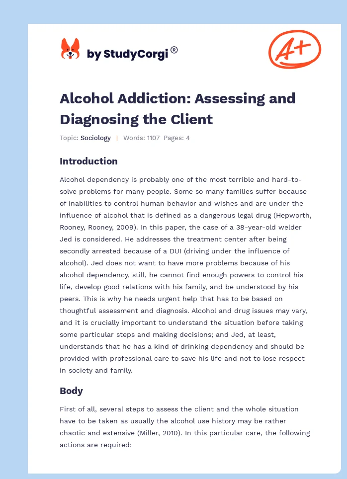 Alcohol Addiction: Assessing and Diagnosing the Client. Page 1