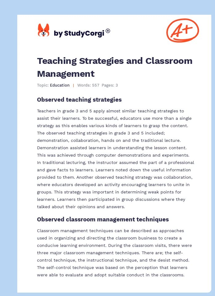 Teaching Strategies and Classroom Management. Page 1
