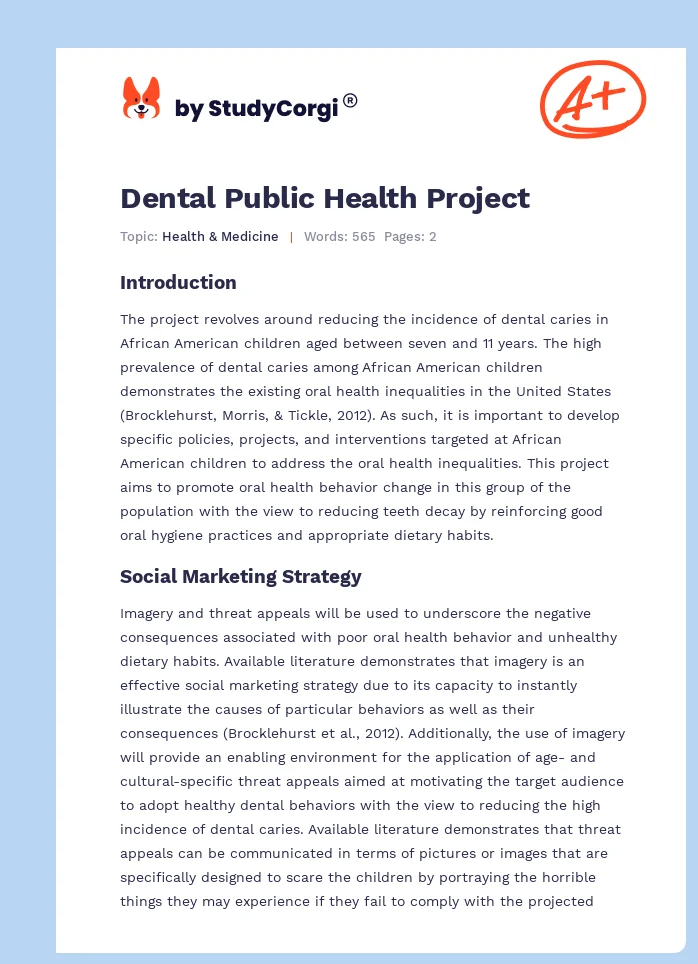 Dental Public Health Project. Page 1