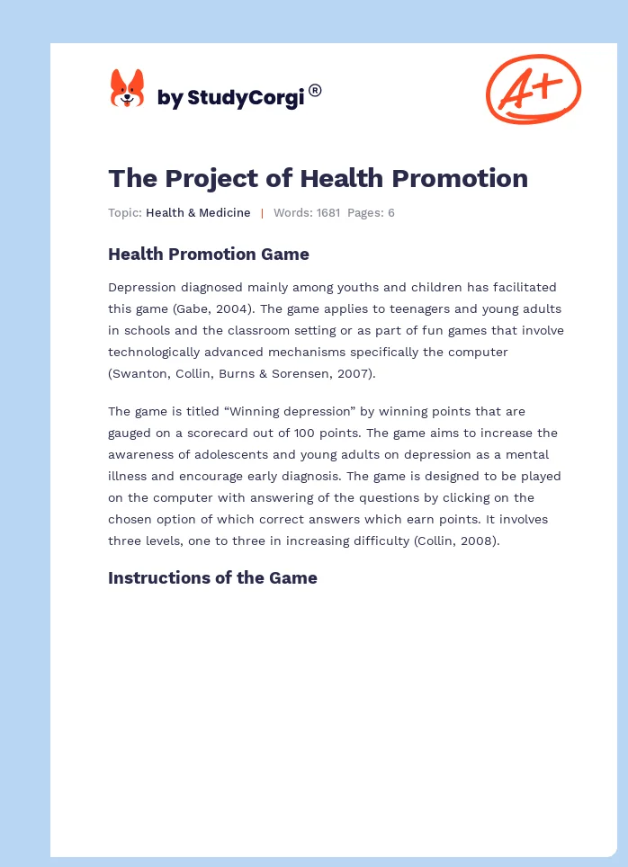 The Project of Health Promotion. Page 1