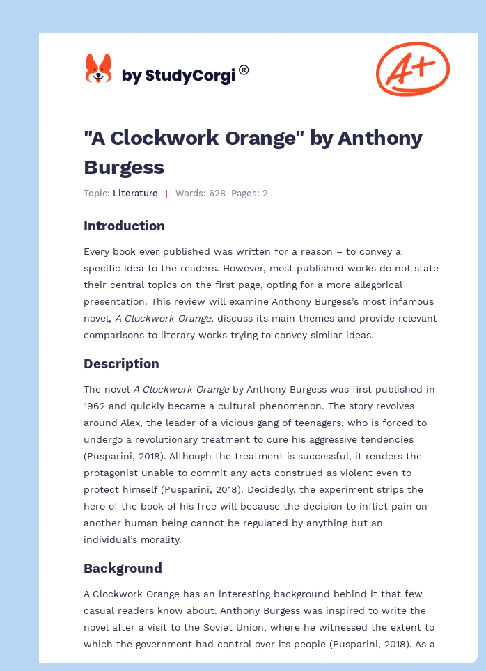 "A Clockwork Orange" by Anthony Burgess. Page 1