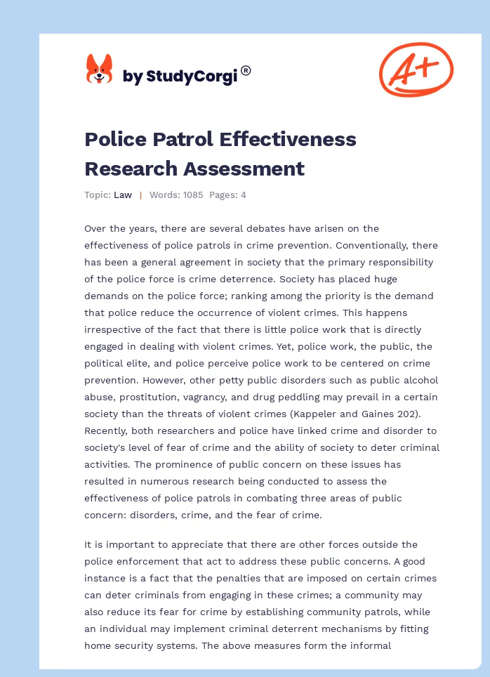 Police Patrol Effectiveness Research Assessment. Page 1