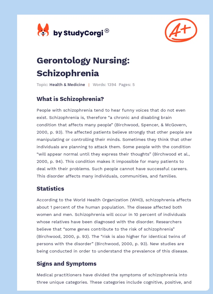 Gerontology Nursing: Schizophrenia. Page 1