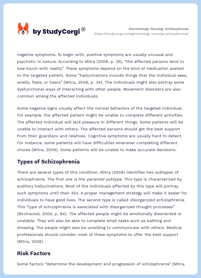 Gerontology Nursing: Schizophrenia. Page 2
