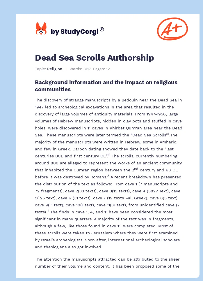 Dead Sea Scrolls Authorship. Page 1