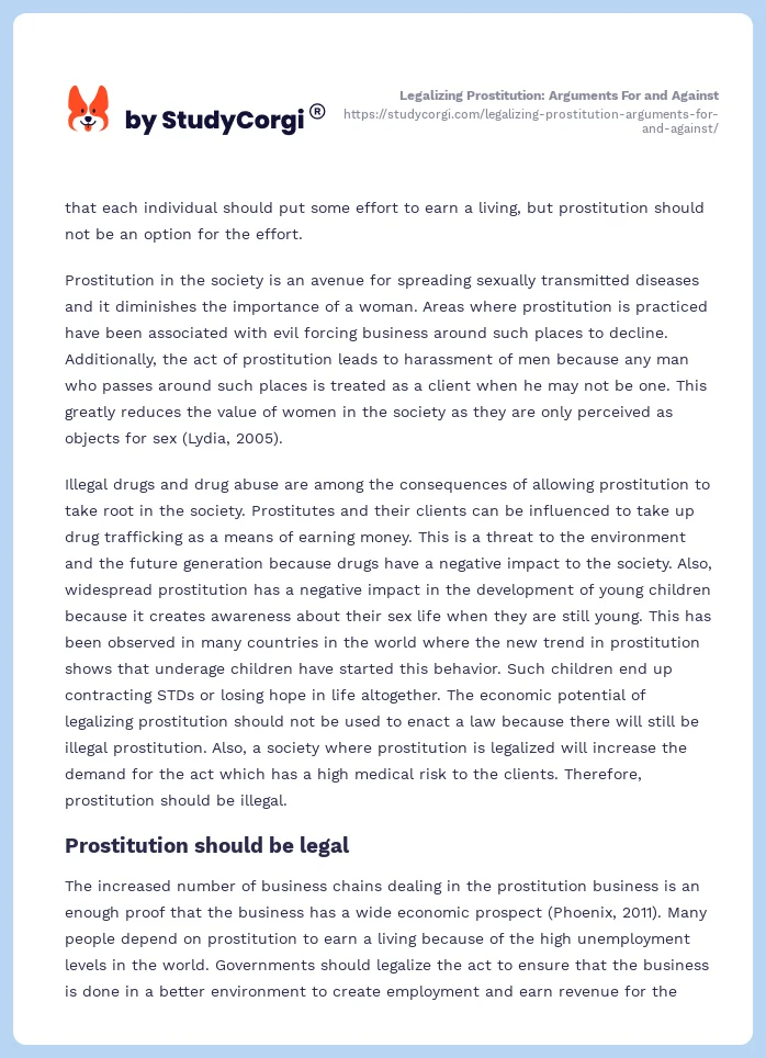 Legalizing Prostitution: Arguments For and Against. Page 2