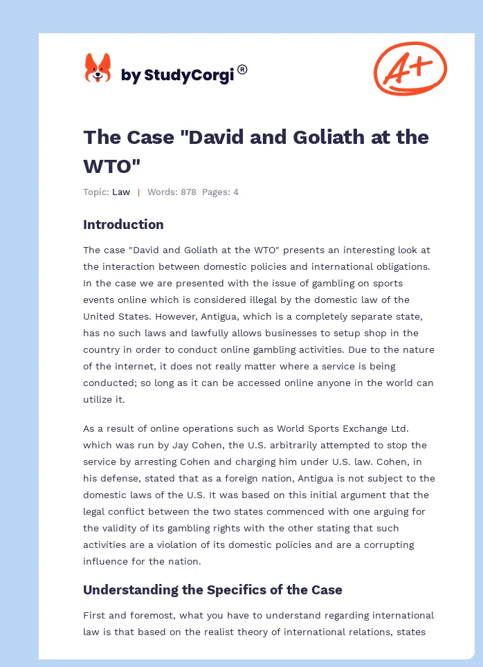 The Case "David and Goliath at the WTO". Page 1