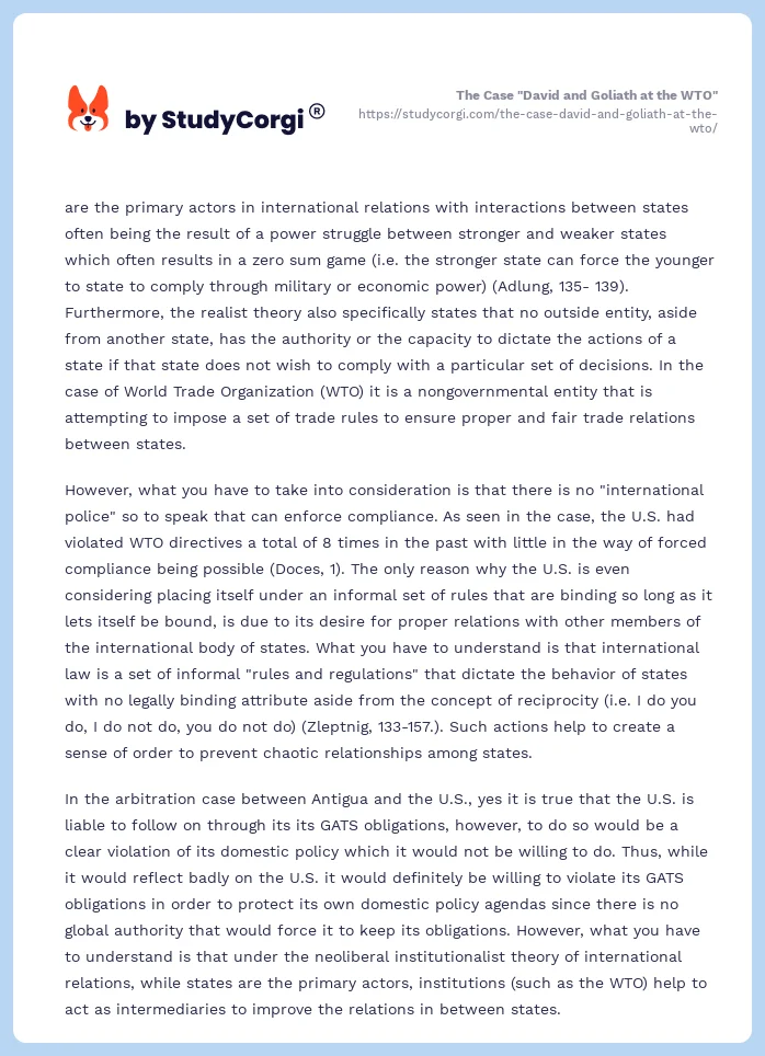 The Case "David and Goliath at the WTO". Page 2