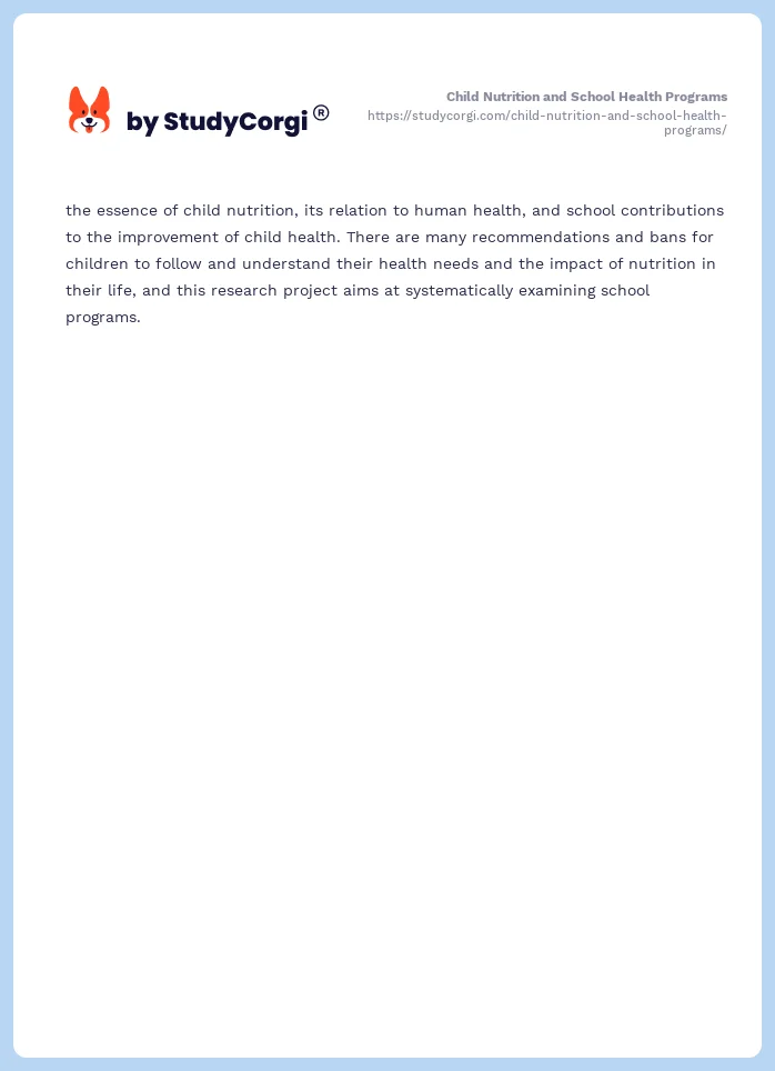 Child Nutrition and School Health Programs. Page 2