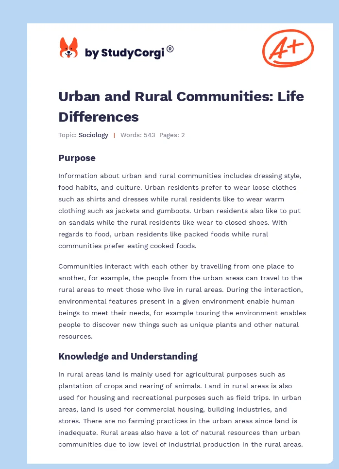 Urban and Rural Communities: Life Differences. Page 1