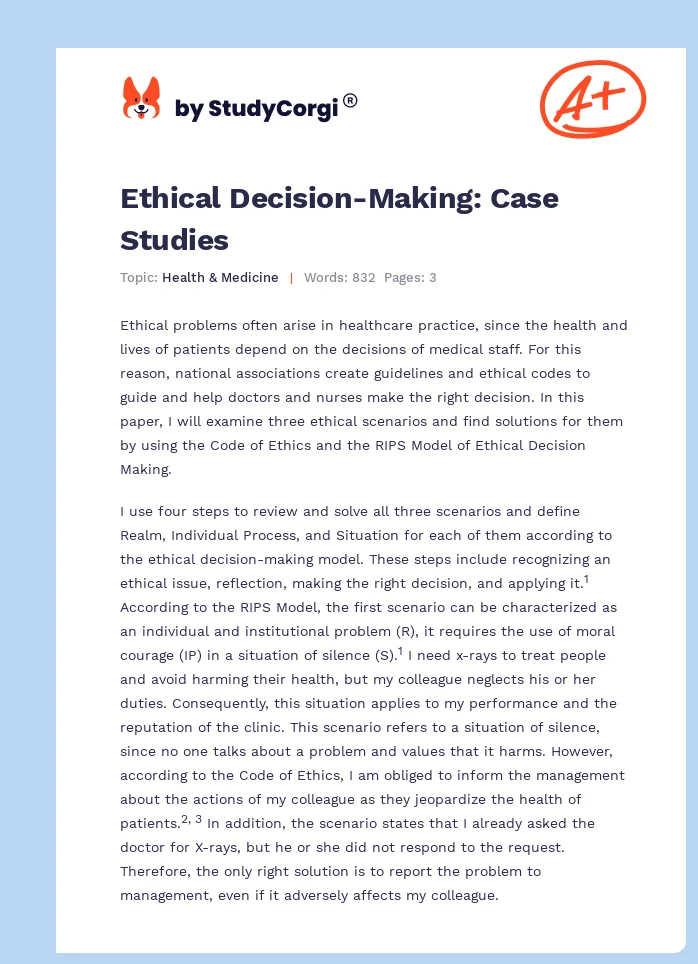 Ethical Decision-Making: Case Studies. Page 1