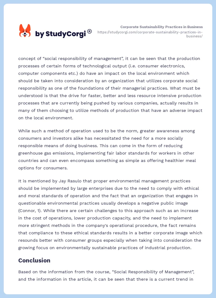 Corporate Sustainability Practices in Business. Page 2